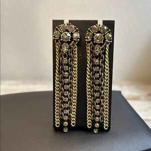 Stella & Dot Gold and Silver Chain Drop Earrings with Sparkly Glass Rhinestones
